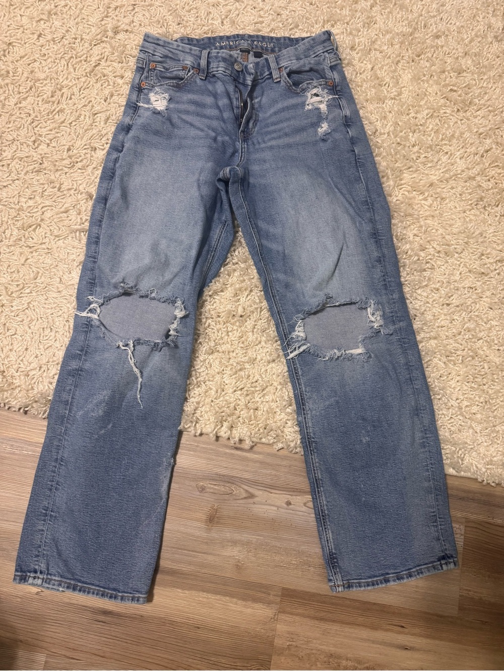 American Eagle Outfitters Light Blue Ripped Straight-Leg Jeans